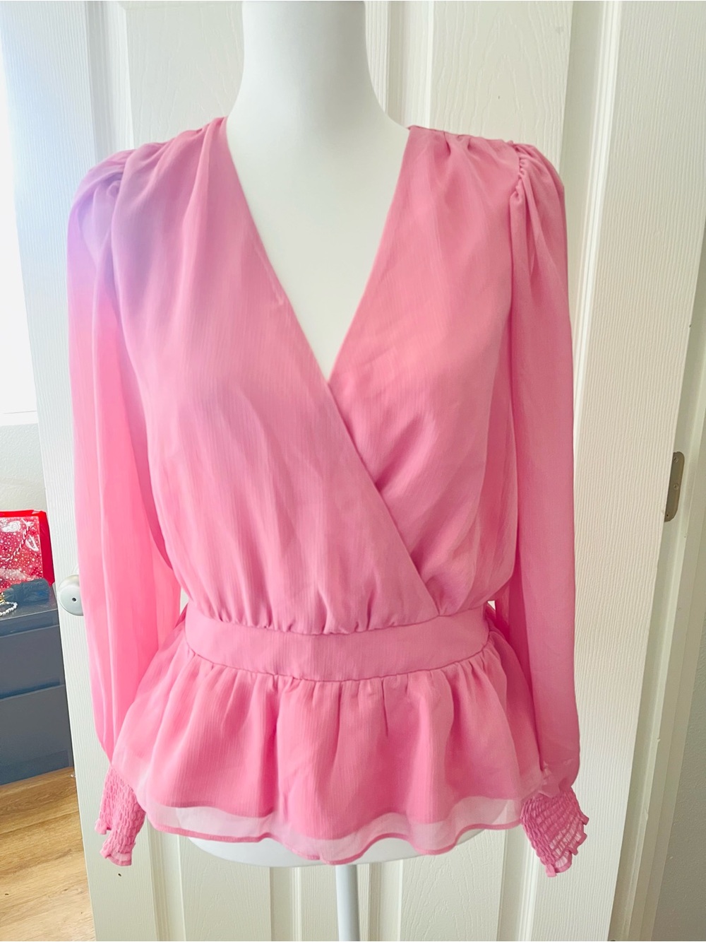 Express Bubblegum Pink Wrap Peplum Blouse